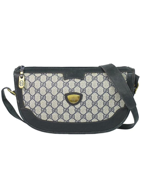 GUCCI GG Supreme Sherry Line Shoulder Bag PVC Navy Gold 89  Gucci Vintage GG Supreme Shoulder Bag Pochette Navy